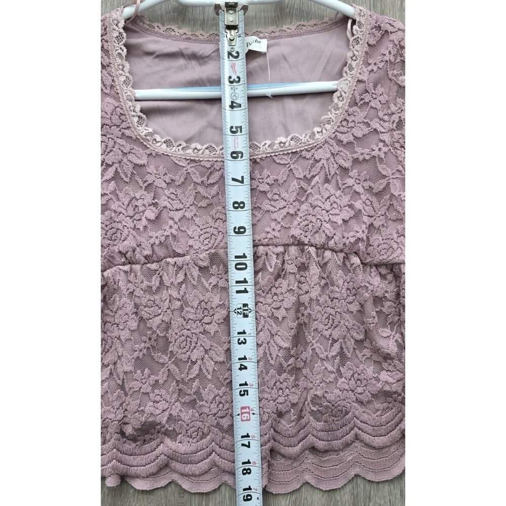 La Peche Mauve Lace Boho Top M Long Sleeve Floral Bridal Babydoll Cotton Blend - Picture 8 of 10